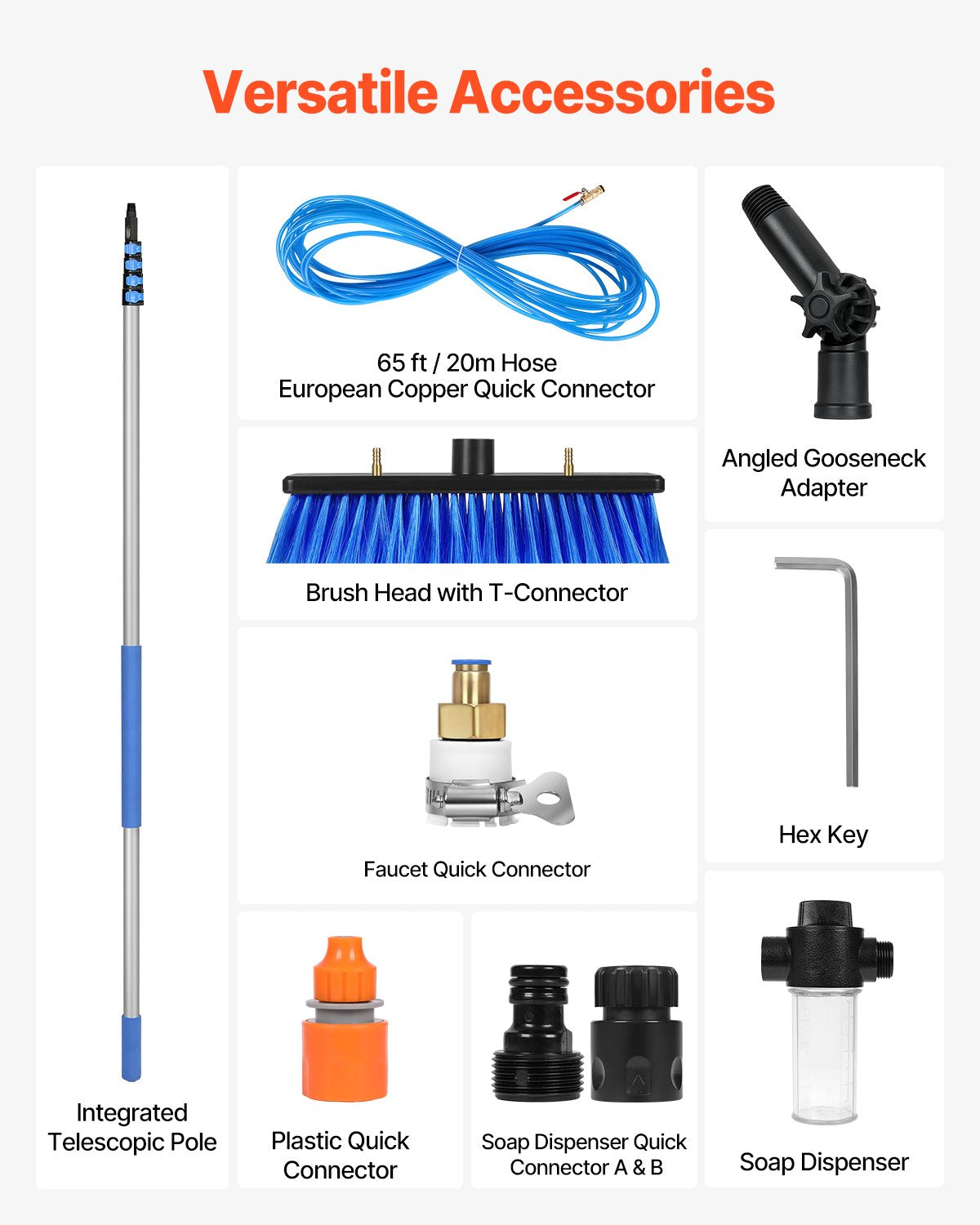 Water Fed Pole Kit, 9m Solar Panel Cleaning Pole with Extendable Handle, 180° Rotatable Brush Head & 20m Hose, Household & Outdoor Window Cleaner Tool for Caravan Solar Panel Deck