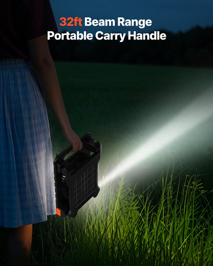 10000mAh Rechargeable Solar Fan with LED Lantern, 18 cm Portable Fan Cordless with 4W Foldable Solar Panel, 4-Speed & Timer & Quiet, USB Battery Powered for Camping Tent Worksite Office Desk