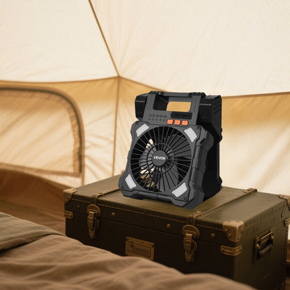 20000mAh Rechargeable Solar Fan with LED Lantern, 20 cm Portable Fan Cordless with 7W Foldable Solar Panel, 5-Speed & Timer & Quiet, USB Battery Powered for Camping Tent Worksite Office Desk