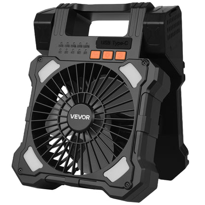 20000mAh Rechargeable Solar Fan with LED Lantern, 20 cm Portable Fan Cordless with 7W Foldable Solar Panel, 5-Speed & Timer & Quiet, USB Battery Powered for Camping Tent Worksite Office Desk