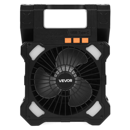 20000mAh Rechargeable Solar Fan with LED Lantern, 20 cm Portable Fan Cordless with 7W Foldable Solar Panel, 5-Speed & Timer & Quiet, USB Battery Powered for Camping Tent Worksite Office Desk