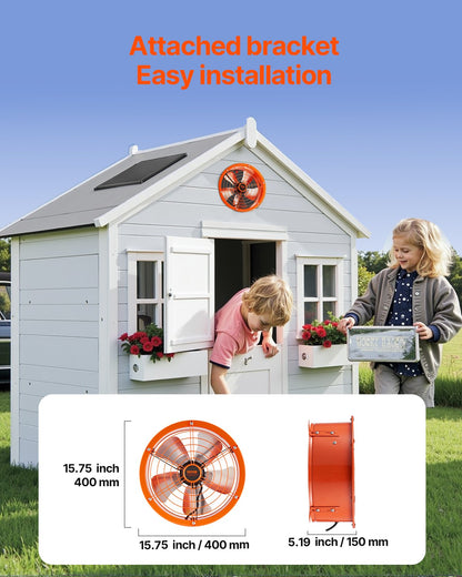 Gable Mount Fan, 14 Inch Solar Power Attic Exhaust Fan with Adjustable Thermostat & Outer Mesh, 1300 CFM House Ventilator Cool Upto 1850 Sq.Ft, Quiet Ventilation for Roof, Garage, Shop, Black