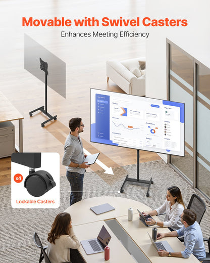 Rolling TV Stand, Mobile TV Cart for 17-55 Inch Screens, Portrait to Landscape, Portable TV Stand with Wheels Holds up to 44 lbs for Living Room, Bedroom, Office, Outdoor, Max VESA 200x200mm