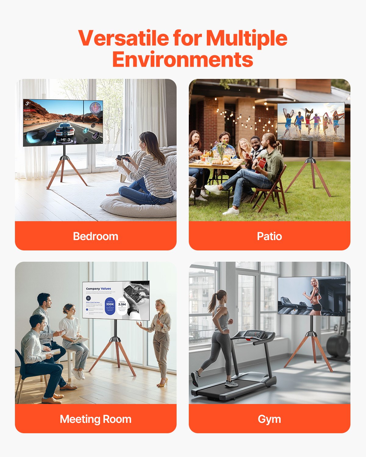 Tripod Easel TV Stand, for 40-65 inch Flat Screen/Curved TVs Up to 99 lbs, 18° Left-Right Rotation Portable TV Stand with Oak Wood Legs, for Bedroom, Living Room, Studio, MAX VESA 600 x 400 mm