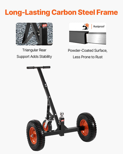 Trailer Dolly, 1200lbs Tongue Weight Capacity, Carbon Steel Trailer Mover with 2 inch Ball, 15.2 inch Pneumatic Tires, Portable Tow Dolly for Moving RV Trailer