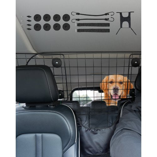 Hundetrenngitter fürs Auto, 90-154 cm verstellbare Trennwand für den Vordersitz, universell passendes, robustes Drahtgeflecht-Trennnetz für Hunde, Fahrzeug-Haustiertrenngitter für Limousinen, LKWs und SUVs