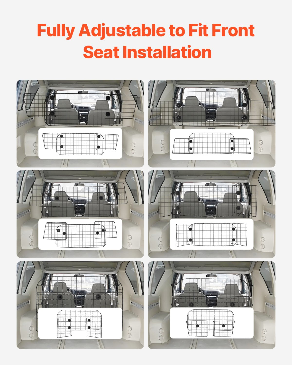 Hundetrenngitter fürs Auto, 90-154 cm verstellbare Trennwand für den Vordersitz, universell passendes, robustes Drahtgeflecht-Trennnetz für Hunde, Fahrzeug-Haustiertrenngitter für Limousinen, LKWs und SUVs
