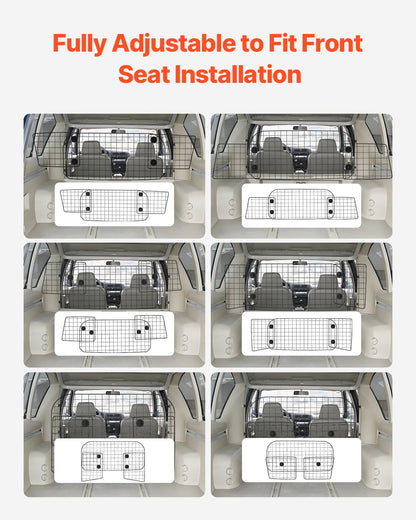 Hundetrenngitter fürs Auto, 90-154 cm verstellbare Trennwand für den Vordersitz, universell passendes, robustes Drahtgeflecht-Trennnetz für Hunde, Fahrzeug-Haustiertrenngitter für Limousinen, LKWs und SUVs