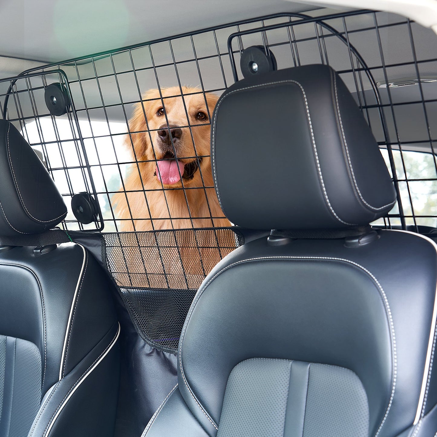 Hundetrenngitter fürs Auto, 90-154 cm verstellbare Trennwand für den Vordersitz, universell passendes, robustes Drahtgeflecht-Trennnetz für Hunde, Fahrzeug-Haustiertrenngitter für Limousinen, LKWs und SUVs