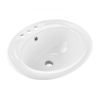 Semi Recessed Bathroom Sink, 485 x 425 mm Oval White Ceramic Vessel Sink with Overflow Hole and 3 Faucet Holes, Drop in Modern Lavatory Vanity Bath Wash Bowl Basin for Bathroom Small Spaces