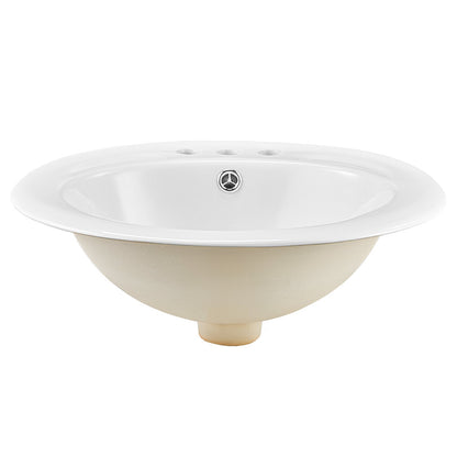Semi Recessed Bathroom Sink, 485 x 425 mm Oval White Ceramic Vessel Sink with Overflow Hole and 3 Faucet Holes, Drop in Modern Lavatory Vanity Bath Wash Bowl Basin for Bathroom Small Spaces