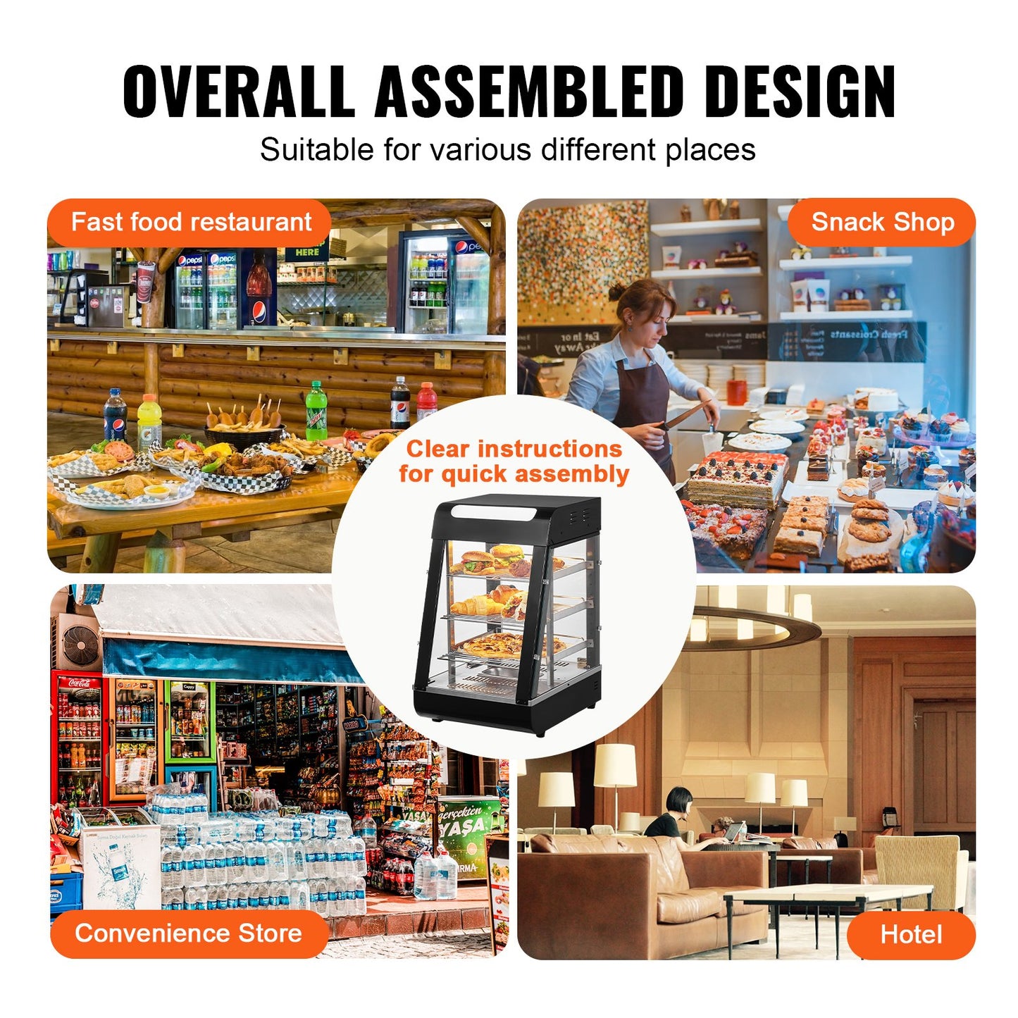 Dreistufiger gewerblicher Speisenwärmer, 1000 W, mit Beleuchtung, verstellbaren Ablagen und Temperaturanzeige, Dampfheizung (30 °C bis 85 °C), 57 l Fassungsvermögen für Hamburger, Pizza, Brot und Brathähnchen