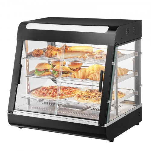 3-Tier Commercial Food Warmer Display, 1200W Food Display Warmer with Light, Adjustable Shelf and Temperature Display, 30℃~85℃ Steam Heating, 111L for Hamburger, Pizza, Bread, Fried Chicken