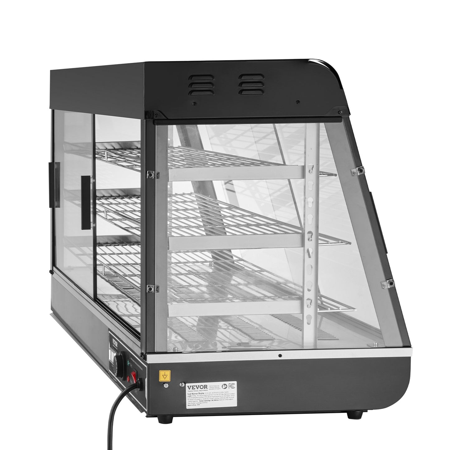 Gewerblicher 3-stufiger Speisenwärmer, 1500 W Leistung, mit Beleuchtung, verstellbaren Ablagen und Temperaturanzeige, Dampfheizung (30 °C bis 85 °C), 180 l Fassungsvermögen für Hamburger, Pizza, Brot und Brathähnchen