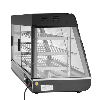 Gewerblicher 3-stufiger Speisenwärmer, 1500 W Leistung, mit Beleuchtung, verstellbaren Ablagen und Temperaturanzeige, Dampfheizung (30 °C bis 85 °C), 180 l Fassungsvermögen für Hamburger, Pizza, Brot und Brathähnchen