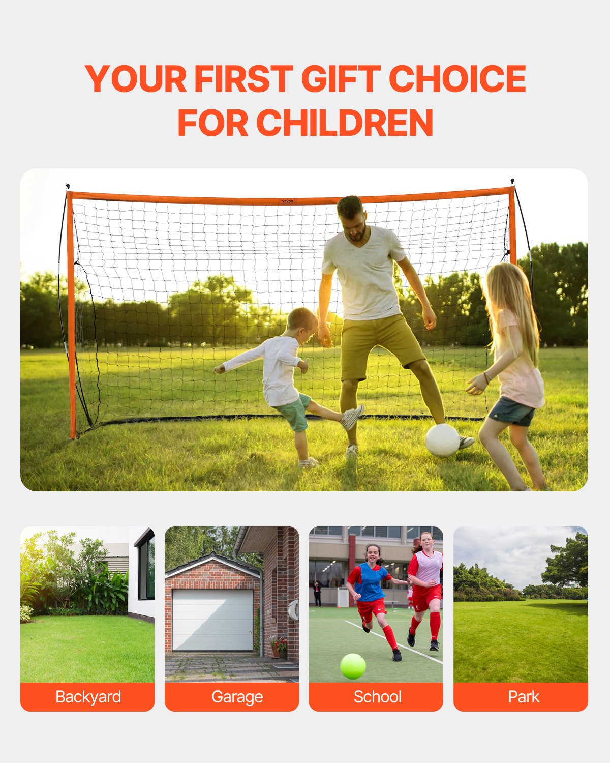Portable Soccer Goal, 12x6 ft Adults Kids Backyard Soccer Net, Large Practice Soccer Net, Steel Fiberglass Structure Training Goal Set, All-Weather Outdoor Soccer Goals with Carry Bag, Orange