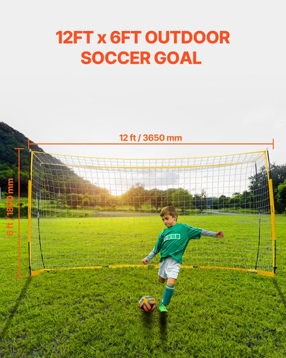 Portable Soccer Goal, 12x6 ft Adults Kids Backyard Soccer Net, Large Practice Soccer Net, Steel Fiberglass Structure Training Goal Set, All-Weather Outdoor Soccer Goals with Carry Bag, Yellow