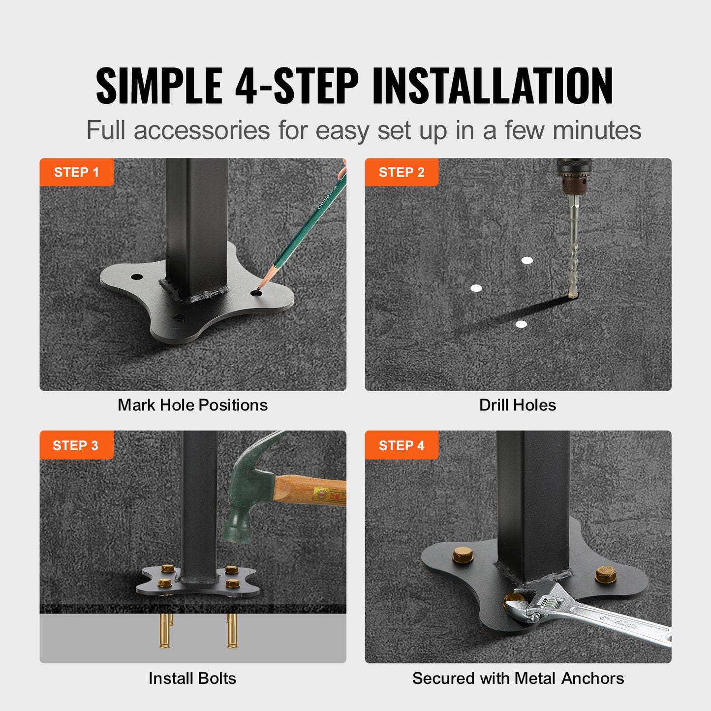 Outdoor Stair Railing, Fits for 1-4 Steps Transitional Wrought Iron Handrail, Adjustable Exterior Stair Railing, Handrails for Concrete Steps with Installation Kit, Matte Black Outdoor Handrail