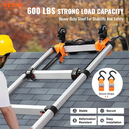 Ladder Roof Hook, 2 Pack with Fixed Wheel & Swivel Bar, Wheel Heavy Duty Steel Ladder Stabilizer, Roof Ridge Extension for Damage Prevention, 600 lbs Weight Rating, Easy to Access Steep Roofs