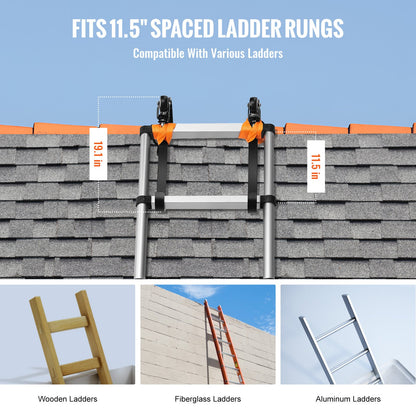 Ladder Roof Hook, 2 Pack with Fixed Wheel & Swivel Bar, Wheel Heavy Duty Steel Ladder Stabilizer, Roof Ridge Extension for Damage Prevention, 600 lbs Weight Rating, Easy to Access Steep Roofs