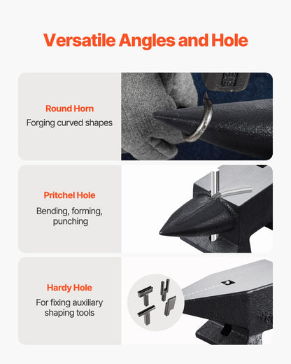 Cast Iron Anvil, 22 Lbs/10kg Single Horn Anvil, with Large Countertop and Stable Base, High Hardness Rugged Round Horn Anvil Blacksmith, for Shaping, Bending