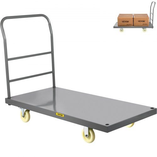 Platform Truck, 907.2 kg Capacity Steel flatbed Cart, 119.4 cm Length x 61 cm Width x 81.3 cm Height Flat Dolly, Hand Trucks with 12.7 cm Nylon Casters, Heavy-Duty Utility Push Carts for Luggage Moving