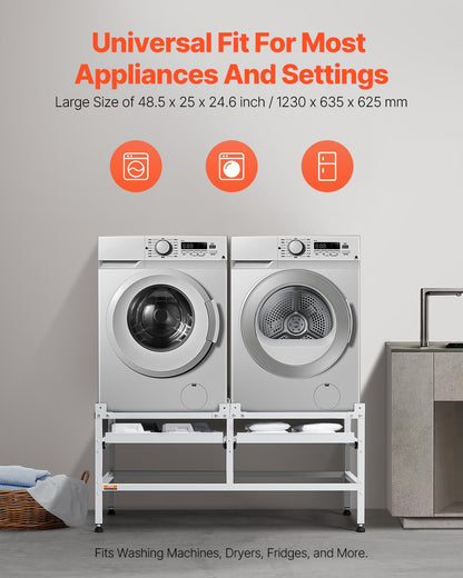 Washing Machine Stand, 48.5x25-Inch Washer Laundry Pedestal, 590LBS Load Capacity Washer And Dryer Pedestal Base with Double Trays, 4 Adjustable Feet for Lifting Washing Machines, Carbon Steel