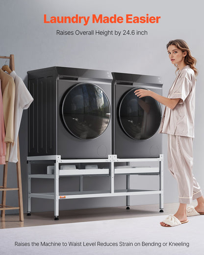 Washing Machine Stand, 48.5x25-Inch Washer Laundry Pedestal, 590LBS Load Capacity Washer And Dryer Pedestal Base with Double Trays, 4 Adjustable Feet for Lifting Washing Machines, Carbon Steel