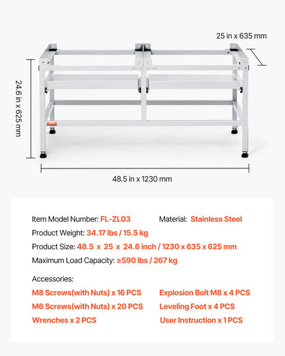 Washing Machine Stand, 48.5x25-Inch Washer Laundry Pedestal, 590LBS Load Capacity Washer And Dryer Pedestal Base with Double Trays, 4 Adjustable Feet for Lifting Washing Machines, Carbon Steel