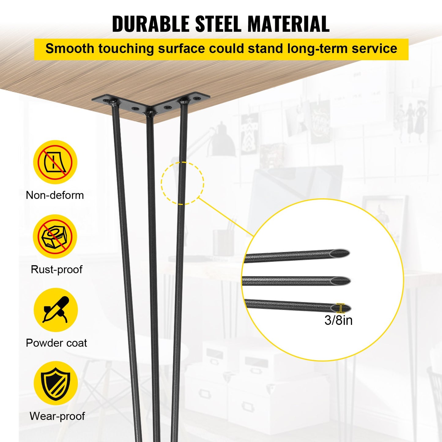 Hairpin Table Legs 45.7 cm Black Set of 4 Desk Legs Each 99.8 kg Capacity Hairpin Desk Legs 3 Rods for Bench Desk Dining End Table Chairs Carbon Steel DIY Table Legs Heavy Duty Furniture Legs