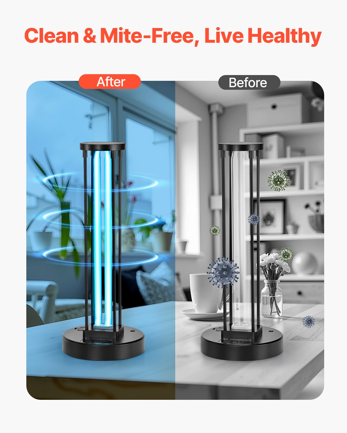 UV-Lampe, 36-W-Ultraviolettlampe mit Ozonreiniger, UVC-Lampe mit 3-stufigem Timer (30/60/120 Minuten) und Fernbedienung, für Räume bis zu 37 m², UVO-Lampen für Wohnzimmer, Schlafzimmer, Hotel, Schule