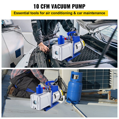 Vacuum Pump 717 L/min(12CFM) 746W(1HP) Vane Vacuum Pump Two Stage 3 x 10⁻¹ Pa Ultimate HVAC Rotary Auto AC Refrigerant Vacuum Pump, for Automobile Reparation Vacuum Evacuation