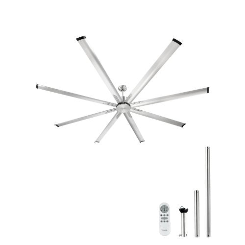 244 cm Ceiling Fan No Light, 6-Speed Remote Control, Aluminum 8-Blade, Reversible DC Motor, Modern Low Profile Flush Mount Fan for Bedroom, Living Room, Patio, Indoor/Outdoor, Brushed Nickel