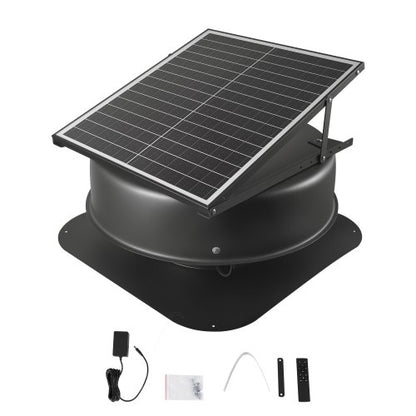 Roof Attic Exhaust Fan, 42W Smart Solar Roof Ventilation Fan with Thermostat, Remote Control, 2800 CFM Airflow Built-in Brushless DC Motor for Cooling