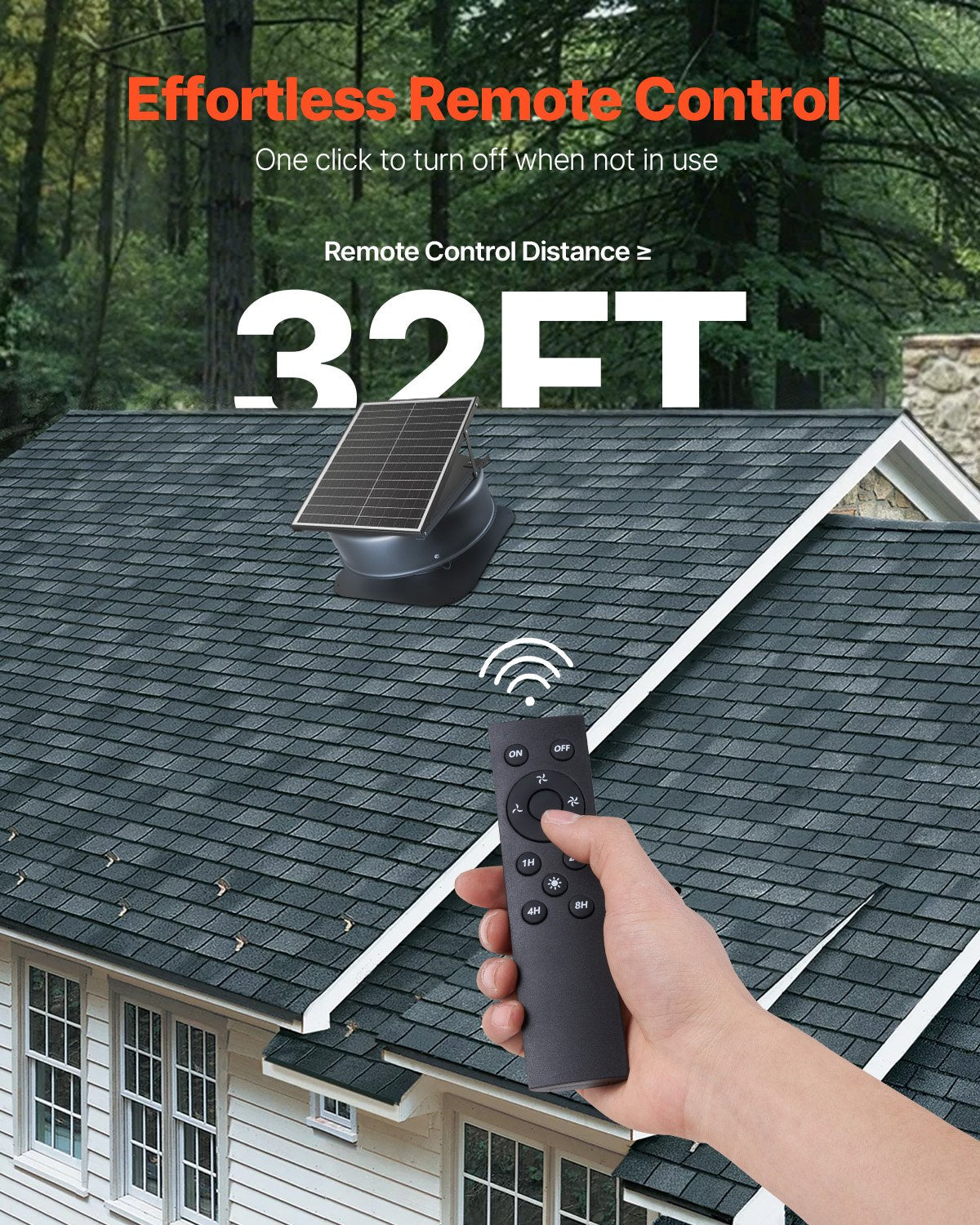 Roof Attic Exhaust Fan, 42W Smart Solar Roof Ventilation Fan with Thermostat, Remote Control, 2800 CFM Airflow Built-in Brushless DC Motor for Cooling