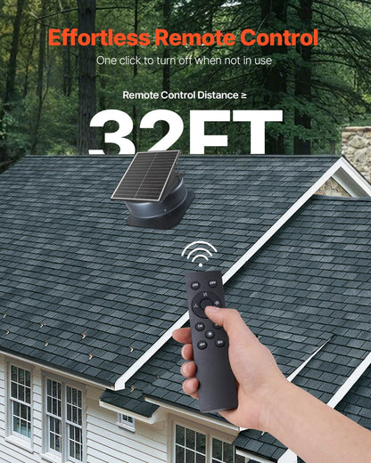 Roof Attic Exhaust Fan, 42W Smart Solar Roof Ventilation Fan with Thermostat, Remote Control, 2800 CFM Airflow Built-in Brushless DC Motor for Cooling