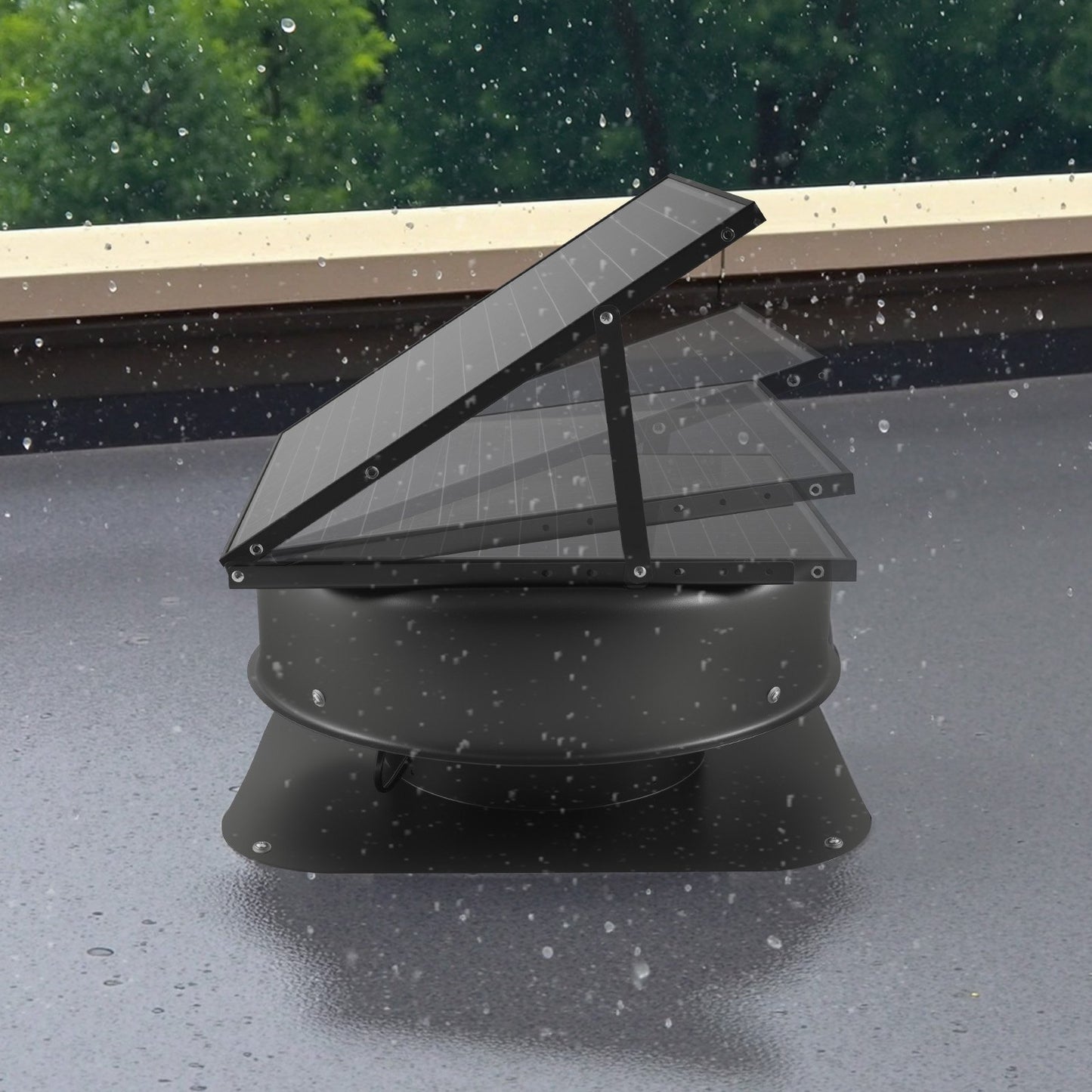 Roof Attic Exhaust Fan, 42W Smart Solar Roof Ventilation Fan with Thermostat, Remote Control, 2800 CFM Airflow Built-in Brushless DC Motor for Cooling