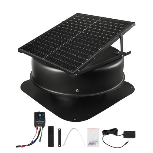 Roof Attic Exhaust Fan, 50W Smart Solar Roof Ventilation Fan with Thermostat, Remote Control, 3000 CFM Airflow Built-in Smoke Sensor with Auto Stop for Cooling and Dehumidification