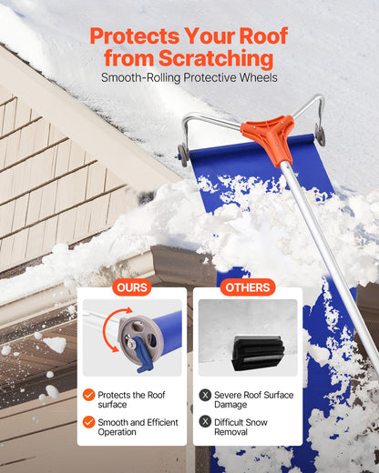 Schneeräumrechen für Dächer, 27 cm Aluminiumblatt, 1,25–5,24 m verstellbarer Dachschneeschaber mit Rädern und Gleitschiene, leichtes Werkzeug zur Schneebeseitigung von Laub und Schmutz auf Hausdächern