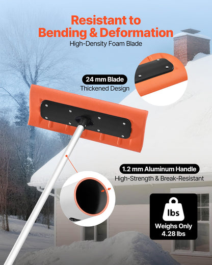 Snow Roof Rake, 45cm Foam Blade, 2.25-5.62 m Adjustable Roof Snow Scraper, Extension Tubes & Non-Slip Handle, Lightweight Snows Removal Tool for House Leaves Debris Clearing