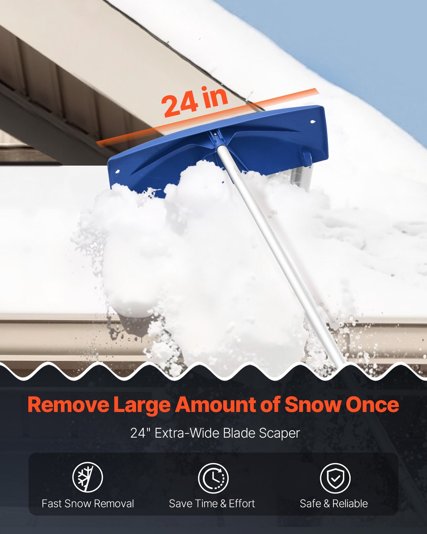 Snow Roof Rake, 60cm PP Plastic Blade, 1.18-5.55 m Adjustable Roof Snow Scraper with Wheels, Anti-Slip Handle Snows Removal Tool, Lightweight House Rooftop Rake for Leaves Debris Removal