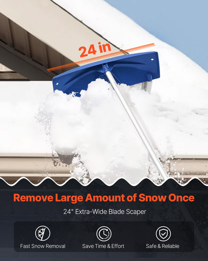 Snow Roof Rake, 60cm PP Plastic Blade, 1.18-5.55 m Adjustable Roof Snow Scraper with Wheels, Anti-Slip Handle Snows Removal Tool, Lightweight House Rooftop Rake for Leaves Debris Removal