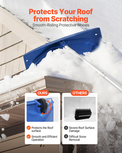 Snow Roof Rake, 60cm PP Plastic Blade, 1.18-5.55 m Adjustable Roof Snow Scraper with Wheels, Anti-Slip Handle Snows Removal Tool, Lightweight House Rooftop Rake for Leaves Debris Removal