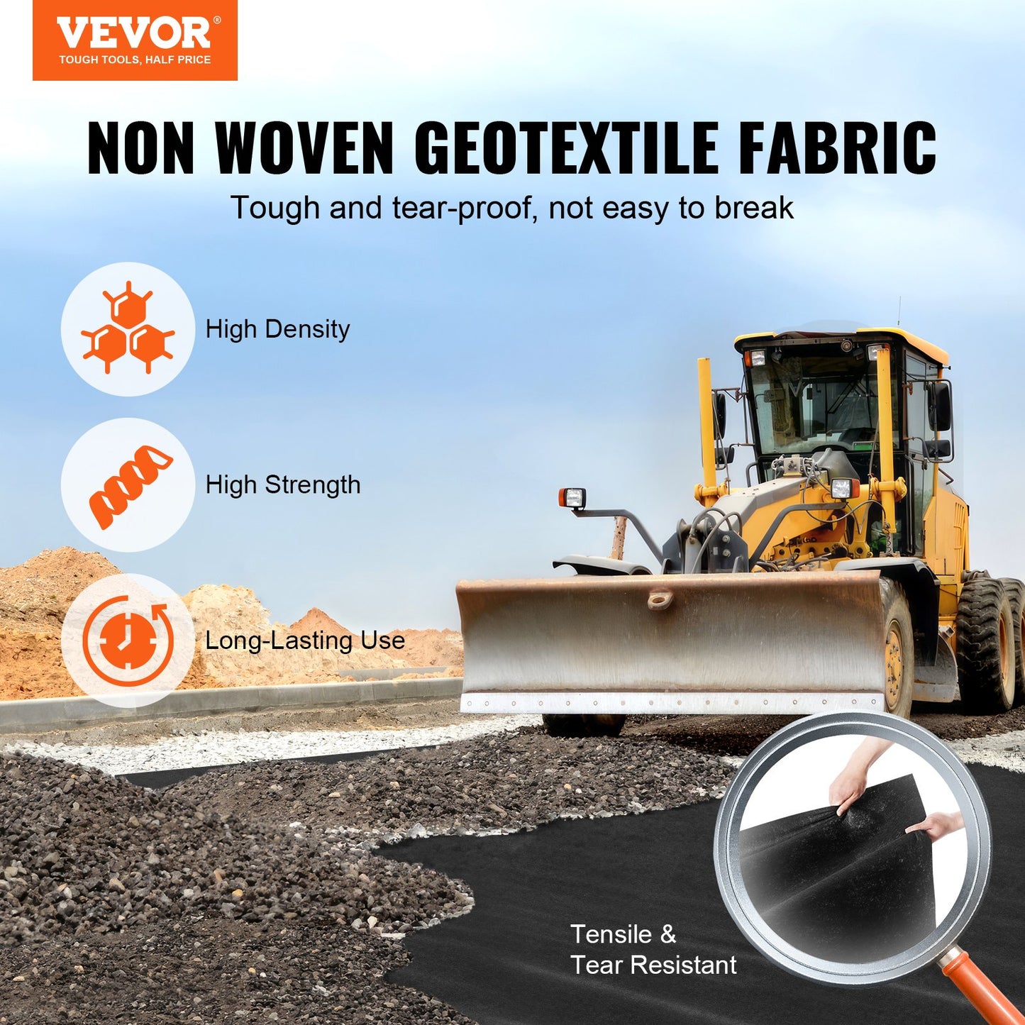 Vlies-Geotextil unter Kies, 3 m x 30,5 m, 271 g/m², für Einfahrten, Landschaftsbau, strapazierfähiges Unkrautvlies, Bodendecker-Unkrautvlies, Drainagevlies für Sickerschächte, schwarz