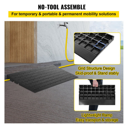 Rubber Threshold Ramp, 3" Rise Threshold Ramp Doorway, 3 Channels Cord Cover Rubber Solid Threshold Ramp, Rubber Angled Entry Rated 2200 Lbs Load Capacity for Wheelchair and Scooter