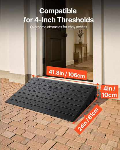 Rubber Threshold Ramp, 4\" Rise Threshold Ramp Doorway, 3 Channels Cord Cover Rubber Solid Threshold Ramp, Rubber Angled Entry Rated 2200 Lbs Load Capacity for Wheelchair and Scooter