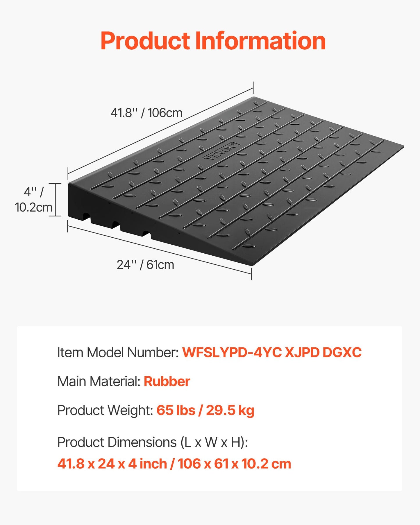 Rubber Threshold Ramp, 4\" Rise Threshold Ramp Doorway, 3 Channels Cord Cover Rubber Solid Threshold Ramp, Rubber Angled Entry Rated 2200 Lbs Load Capacity for Wheelchair and Scooter