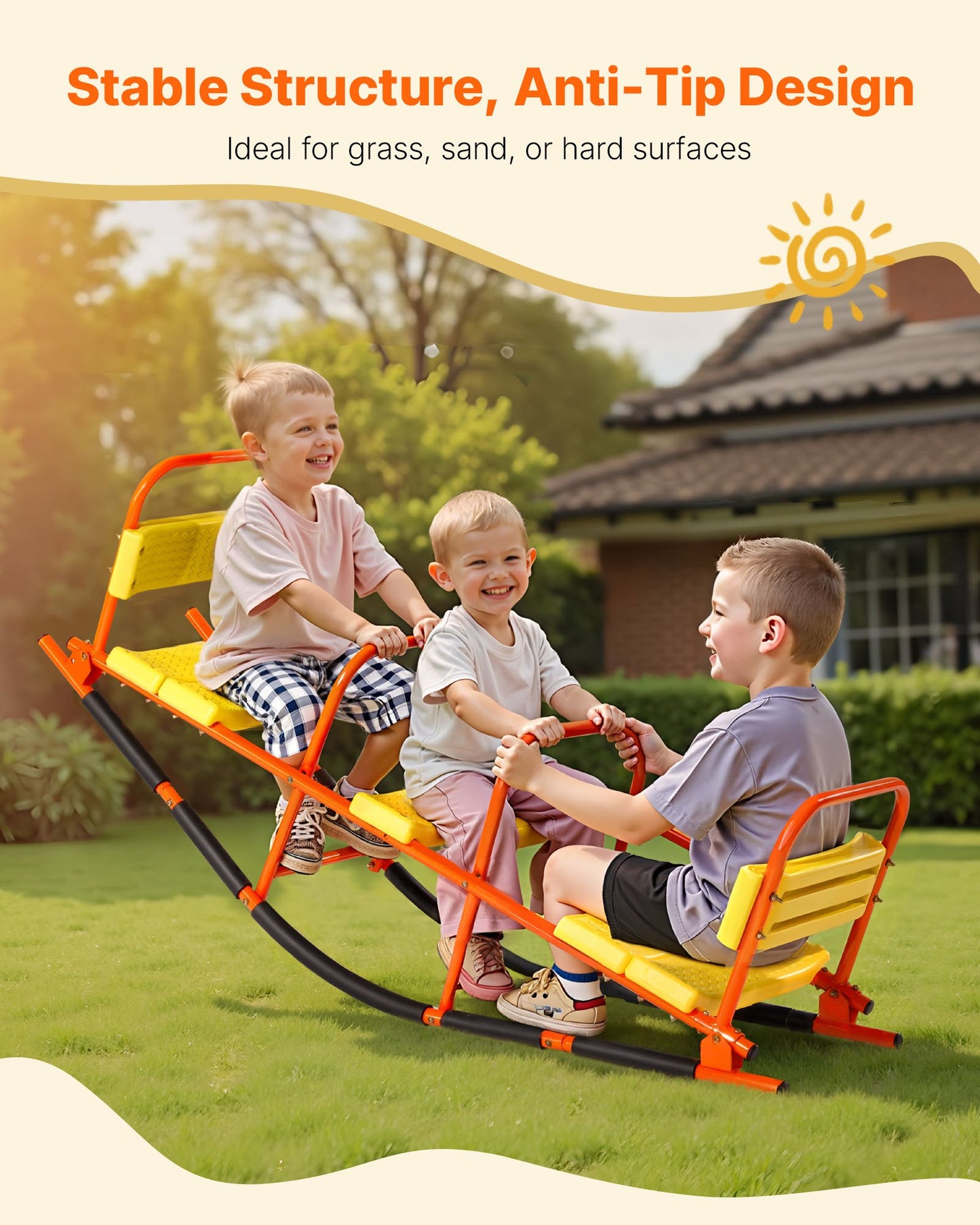 Kids Seesaw, 90 kg Load Capacity, Metal Rocking Teeter Totter with Handles, Toddler Seesaw for Children Aged 3+, Kids Outdoor Playground Equipment for Lawn, Backyard, Playground, 2 Seats