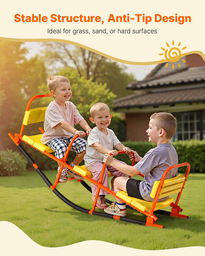 Kids Seesaw, 90 kg Load Capacity, Metal Rocking Teeter Totter with Handles, Toddler Seesaw for Children Aged 3+, Kids Outdoor Playground Equipment for Lawn, Backyard, Playground, 2 Seats