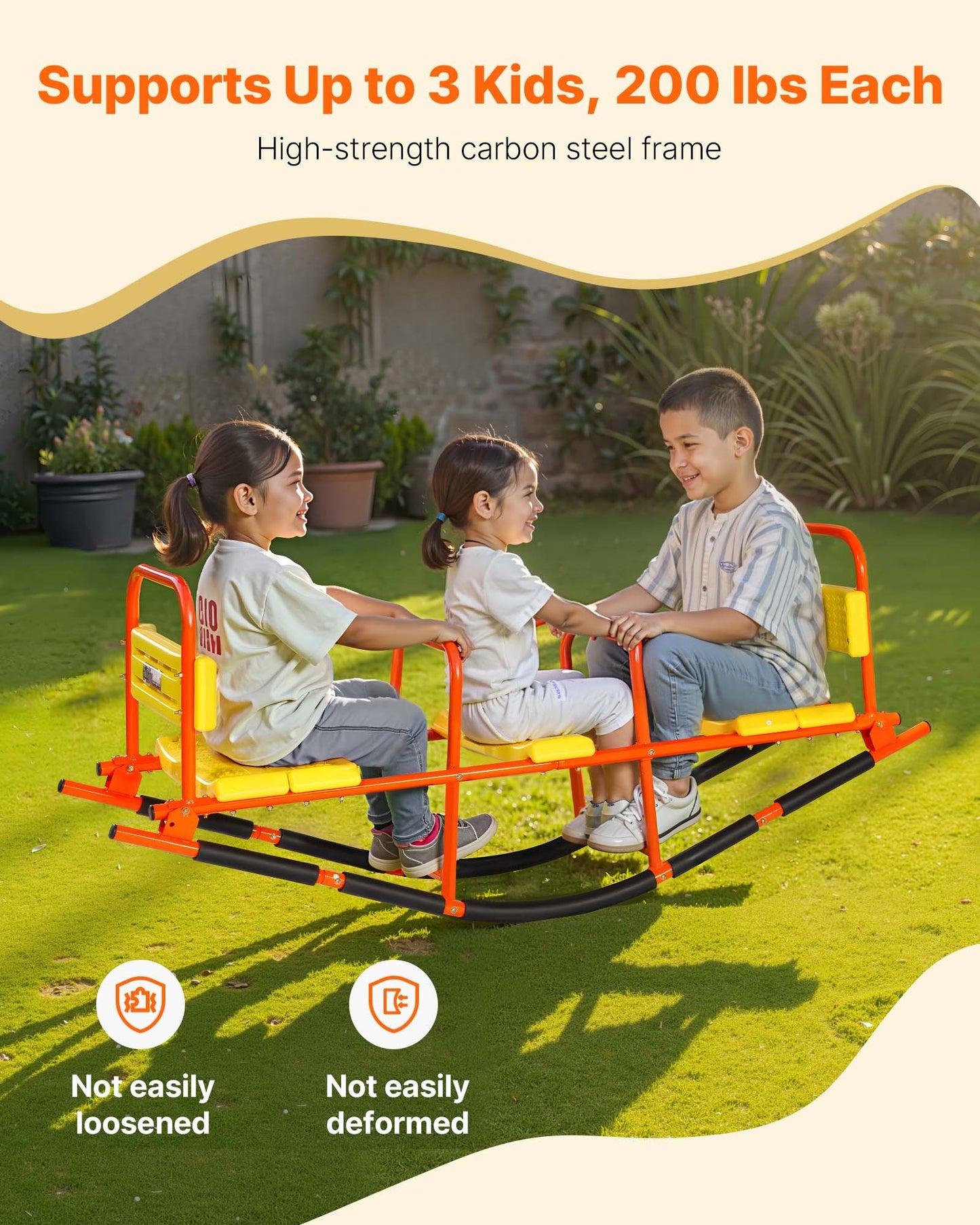 Kids Seesaw, 90 kg Load Capacity, Metal Rocking Teeter Totter with Handles, Toddler Seesaw for Children Aged 3+, Kids Outdoor Playground Equipment for Lawn, Backyard, Playground, 2 Seats